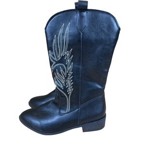 Womens Cowboy Boots Size 6.5 Black White Stitching Western Style Faux Leather